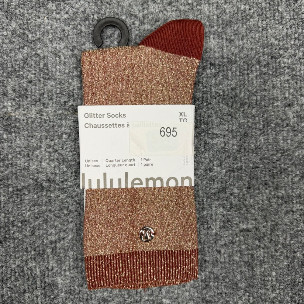 Lululemon Glitter Socks Copper Bronze Metallic Unisex‎ Quarter Length XL New
